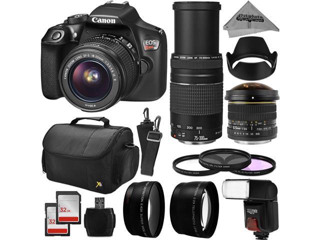 Canon EOS Rebel T6 Digital SLR Camera Kit w/ EF-S 18-55mm f/3.5-5.6 IS II and 75-300mm f/4-5.6 III Zoom Lens + 6.5mm Fisheye ...